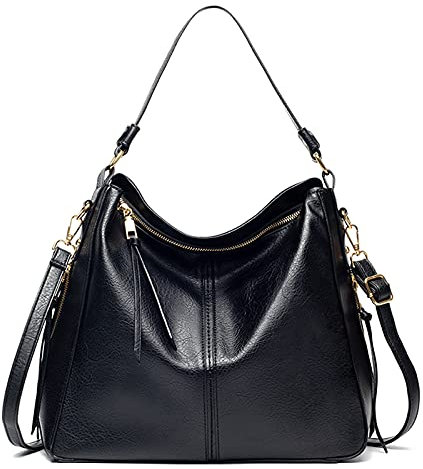 FANDARE Damen Handtasche Frauen Umhängetaschen Schultertasche PU Leder Tote Beutel Schultertasche für Mädchen Alltag Büro Schule Ausflug Shopper Hobo Tasche Schwarz