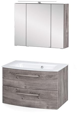 Stivan Badezimmer-Set, 2-teilig, mit Waschtisch, Weiß – Eiche Grau