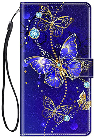 ChoosEU Case for iPhone 12 / iPhone 12 Pro Wallet Case Leather Case with Magnetic Closure Card Slot Holder Flip Cover Design for Girl Women Shockproof Phone Case for iPhone 12 - Purple Butterfly