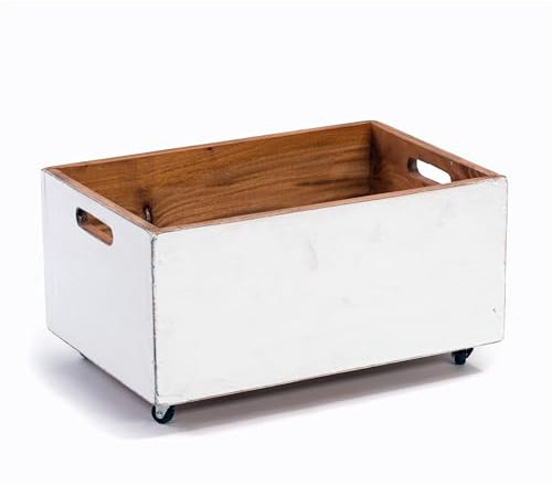 DESIGN DELIGHTS ROLLBARE HOLZKISTE Box | 26x45x30 cm (HxBxT), Recyclingholz | Aufbewahrungskiste, Holz Rollkiste, Spielzeugkiste | Farbe: 06 weiß-Landhaus