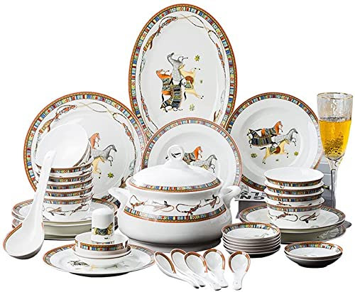 dtkmkj Juego de vajilla de Porcelana de 56 Piezas para 10 Personas, Modernos Juegos de Platos y Cuencos Simplicity