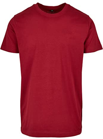 Build Your Brand Men's Basic Round Neck T-Shirt T-Shirt, Burgundy, M