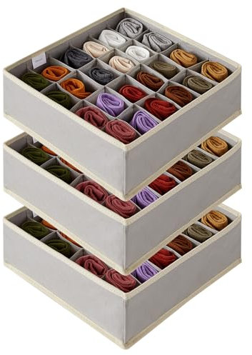 Lifewit 3 Stück Socken Unterwäsche Schubladen Organizer,24 Zellen Ordnungssystem Kleiderschrank Schrank Organizer,Wickelkommode Organizer Aufbewahrungsboxen für Kleidung Underwear Krawatten,Fiant Grau