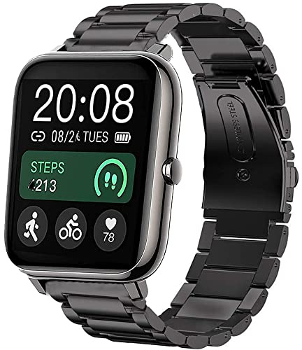 Onetuo Armband Kompatibel mit Popglory Smartwatch P22, Classic Edelstahl Uhrenarmband für Popglory P22 / KALINCO P22 / Rinsmola P22 / Donerton P22 Smartwatch (Schwarz)