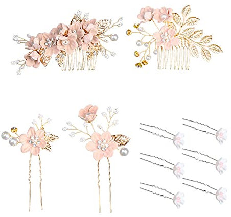 4 diadème de mariée rose ensemble avec 6 pinces à cheveux blanches accessoires de mariage pince à cheveux de mariée peigne fleur pince à cheveux bijoux