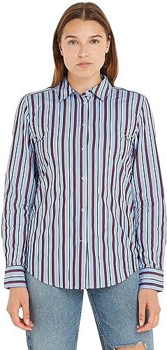 Tommy Hilfiger Femme Chemise Regular-Fit Manches Longues, Multicolore (Split Global Stp/ Breezy Blue), 38