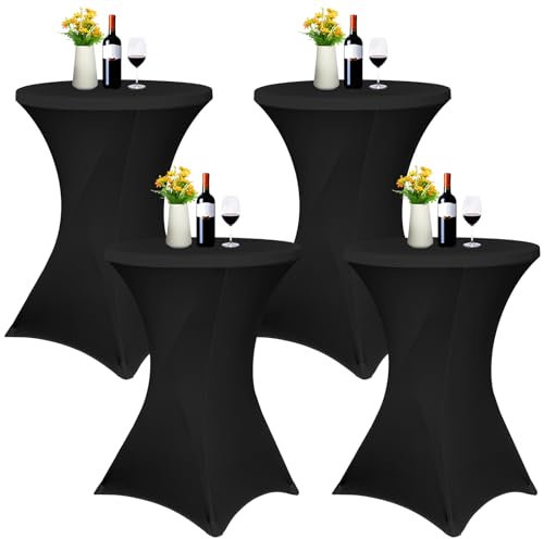 4er-Set Stretch Stehtisch Husse für Bistrotisch Ø 80-85 cm Elegante ,Verstärkung im Fußbereich,40°C Maschinenwäsche ,Stretch-Husse Schwarz Hussen für Stehtische und Bistrotische(80×110cm,Schwarz)