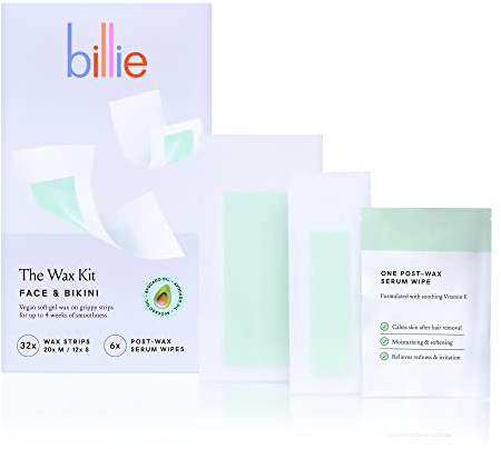 Billie Wax Kit - Face & Bikini - 32 wax strips - 6 post-wax serum wipes