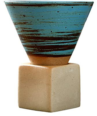 KWQBHW Tazza da caffè vintage in ceramica con base da 200 ml, tazza da caffè creativa a cono triangolare, tazza da tè per caffè espresso, tè, latte, blu