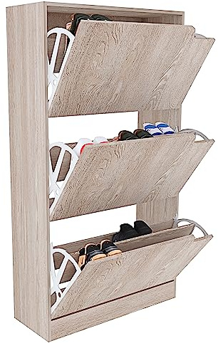 Arreditaly Scarpiera Portascarpe 3 Ante In Legno MDF Da Ingresso Salvaspazio A Ribalta Con Maniglie A Scomparsa Doppia Profondità Slim Soggiorno Casa Camera Ufficio 115 x 24 x 63 Cm (Rovere)
