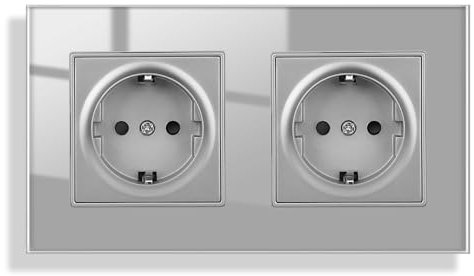 JIMEIDA Glas Doppelsteckdose Unterputz 2 Fach Grau, 16Amp Schutzkontakt Wandsteckdose Gehärteter Glasscheibe Steckdose 157mm*86mm,250V