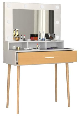 VCM Frisiertisch | Maße ca. H. 133 x B. 80 x T. 40 cm | Schminktisch mit Schublade und Spiegel | Kosmetiktisch - Lindas