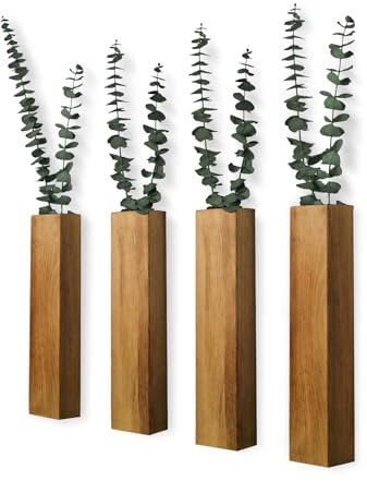 Wand-Pflanzgefäß aus Holz, 4 Stück, für Zimmerpflanzen, Badezimmer, Wohnzimmer, Schlafzimmer, Dekoration, moderne Taschenvase aus Holz für getrocknete Blumen und dekoratives Grün (Braun)