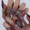 Lot de 24 faux ongles longs Stiletto - Rouge foncé et noir - Ombré - À coller sur les ongles - Style gothique argenté - Faux ongles à coller - Couverture complète - Accessoires punk art pour femme