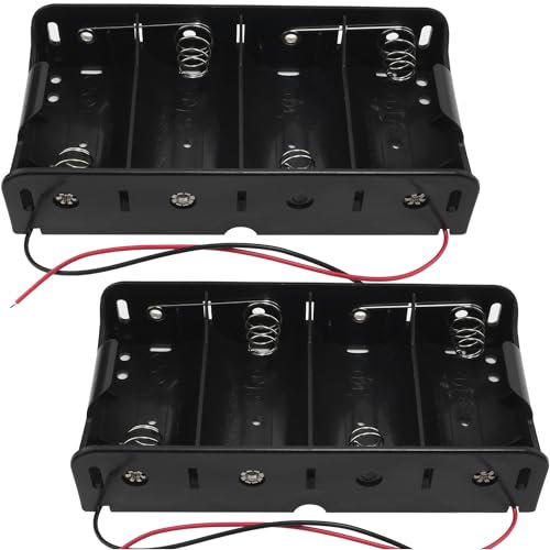LUORNG 2PCS D Type Single Cell Battery Box Holder Large Size 1-Cell 4x1.5V with Leads No Cover No Switch Slots Black
