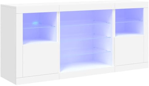 vidaXL Buffet avec Lumières LED, Armoire avec Porte, Meuble de Rangement, Organisateur de Salon Entrée Salle de Séjour, Moderne, Blanc