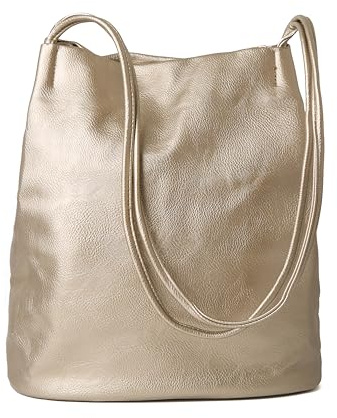 Woodland Leathers Women's Medium Size Vegan Leather Hobo Bucket Tote Handbags For Women - Elegant Black Handbag With Long Straps, Stylishly Spacious Designer Elegance bags for women