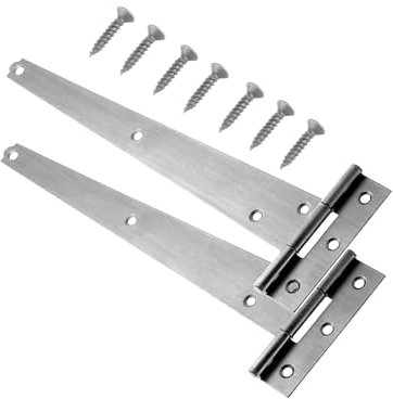Prime DIY 1 Pair 200mm T-Hinge Zinc Japanned – Heavy Duty Metal Tee Hinges with Rustproof, Weather Resistant Powder Coating – Strong T Strap Hinges Ideal for External Gates, Doors & Garden Sheds
