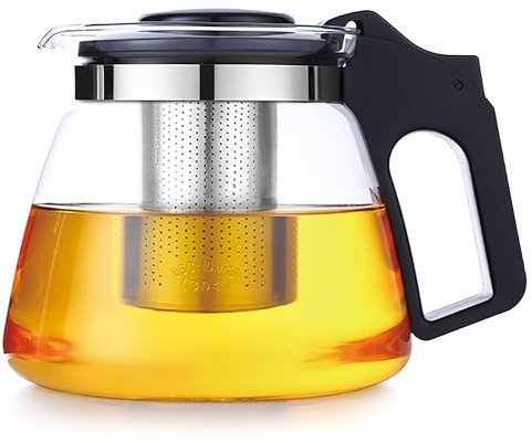 Lovegrace Glas-Teekanne mit Siebaufsatz, Hitzebeständig, Edelstahl Filter Sieb, Überhitzungsschutz, Ideal für Lose Tees (1500ml)