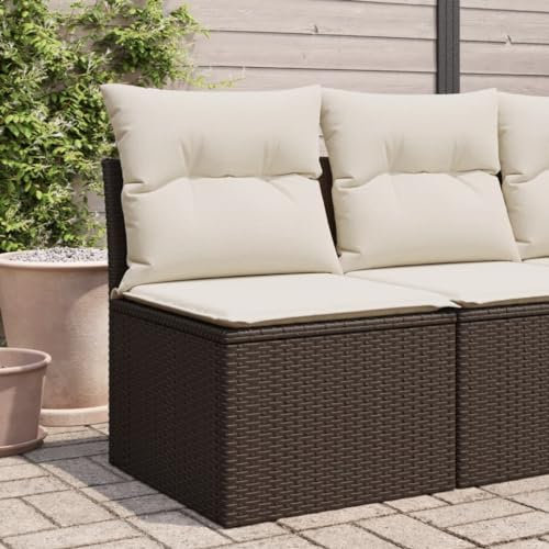Homgoday Gartensofa ohne Armlehnen Mittelsofa mit Kissen Gartensofa Sofa Lounge Einzelsofa Gartenmöbel Loungesofa Balkon Lounge Terrassensofa Balkonmöbel Balkonsofa Braun Poly Rattan