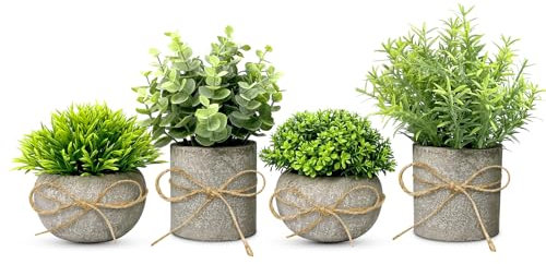 TFCIOD 4 Pièces Plantes Artificielles Interieur, Vert Plante Artificielle avec Pot, Plastique Fausses Plantes pour Deco Cuisine, Deco Bureau, Salon, Balcon (001)