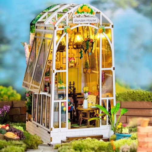 CRIOLPO Book Nook Kit-DIY Puppenhaus Holz Haus, Buch Ecke Miniatur Kit für Erwachsene Teens, 3D Holzpuzzle Bücherecke Bücherregaleinsatz mit Sensor Led Licht