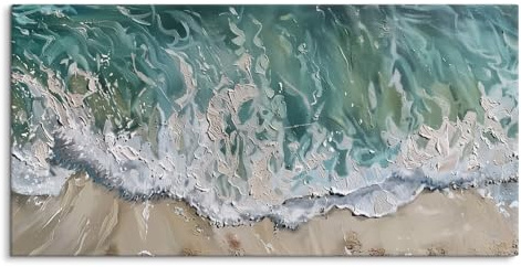 Paul Sinus Leinwandbild gerahmt 120x60cm Strand von Oben Abstrakt Grau Wellen Meer Ozean