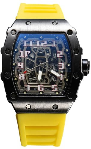 rorios Herren Quarz Uhr Mode Tonneau Armbanduhren Leuchtend Analog Uhr Freizeit Sport Herrenuhren für Männer mit Datum Kalender Schwarz Gelb