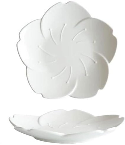 SUPBEI 7 Teller in Blumenform, 2er-Set - Kirschblüten-Salatteller – Sicherheits-Keramik-Dessert- und Vorspeisenteller – Niedliche Sushi-Teller, Pasta und Mehr.,White