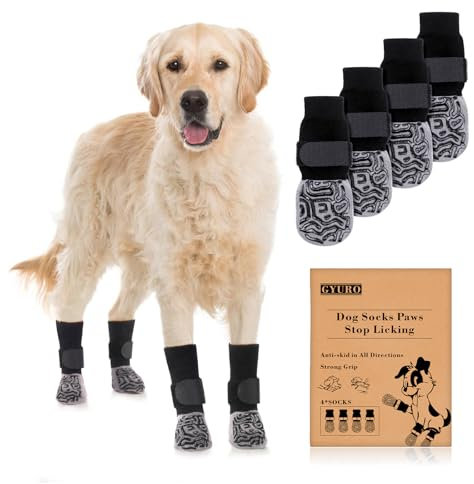 GYURO Doppelseitige Anti-Rutsch Hundesocken mit verstellbaren Riemen-Traktionskontrolle für den Innenbereich auf Hartholzböden für Hundeschuhe Pfotenschutz (Schwarz, XL)