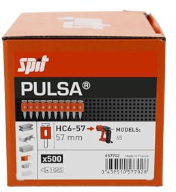 Chiodi ad alte prestazioni per acciaio, calcestruzzo duro e precompresso, confezionati con bombolette di gas, per chiodatrice Spit Pulsa 65 (HC6-57 da 57 mm)
