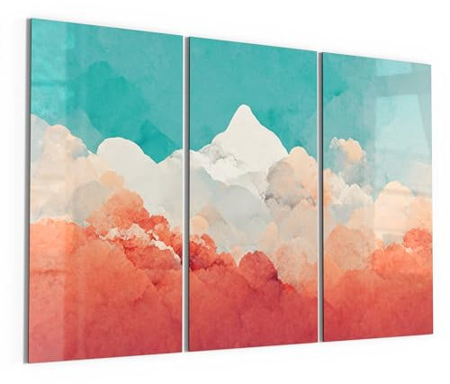 DEQORI Glasbilder Echtglas | Motiv Malerische Bergträume | horizontal 3-teilig 3x50x100 cm | große XXL Deko | Wandbilder für Wohnzimmer, Schlafzimmer, Flur & Küche | moderne Wanddeko