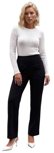 Roman Straight Leg Ponte Stretch Trouser for Women UK Ladies Pull on Bottoms Smart Autumn Winter Evening Work Office Business Formal Inteview Party Night Going Out
