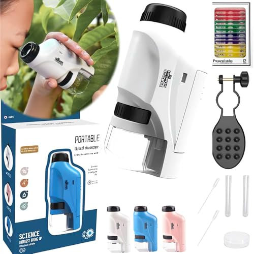 Little Marvin Microscope, The Little Marvin Microscope, Mini Microscope for Kids, Kids Mini Microscope Handheld, Little Marvin Mini Scope, with LED Light for Kids Portable 6-Piece Set (White)