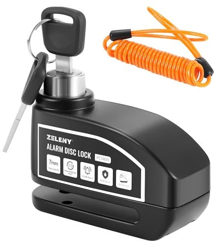 ZELENY Bremsscheibenschloss Alarm 110db Motorrad Schloss, Motorradschloss Alarmanlage mit 1.5m Rückrufkabel und Schlosstasche, Scheibenbremsen Schloss für Moto Fahrrad Moped Vespa (Schwarz)