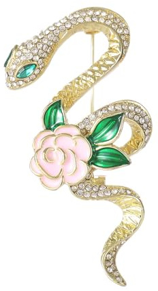 fdsmall Broche serpent vintage dorée en métal avec strass - Broche en forme de serpent - Broche camélia - Pour mariage, banquet, taille unique, Métal