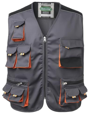 Yukirtiq Uomo Gilet Multitasche da Lavoro Giacca da Lavoro senza Maniche Adulto Giubbotto Smanicato da Lavoro Bicolore Gilet da Lavoro Abbigliamento da Lavoro, Grigio scuro, XXL