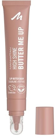 Manhattan High Shine Butter Me Up Lip Butter Balm, getönter, ultra-feuchtigkeitsspendender Lippenbalsam mit glossy Finish, vegane Formel, Vanilleduft, 15 ml, Fb. 002 Latte Delight
