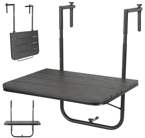 Eikuavons Balkontisch klappbar Hängetisch, Balkonhängetisch klappbar mit 4-Fach höhenverstellbarer, Balkontisch zum Einhängen, Wetterfest Hängetisch Klapptisch 77 x 60 x 40 cm, für Balkon und Garten