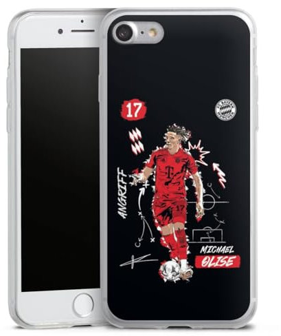 Slim Case extra dünn kompatibel mit Apple iPhone 7 Silikon Handyhülle transparent Hülle FC Bayern München Michael Olise Offizielles Lizenzprodukt