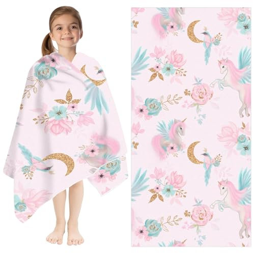 GAROMIA Strandtuch Kinder Einhorn Strandhandtuch Kinder Kinderhandtuch Mädchen Badehandtuch 80 x 130cm Schnell Trocknend Badetuch Mädchen