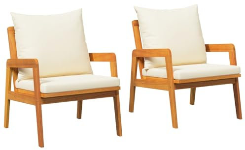 vidaXL Gartenstuhl mit Kissen 2 pcs Braun Massivholz Akazie, Moderne Gartenmöbel, rechteckiges Essset für draußen, Holztisch, Stühle für deinen Balkon