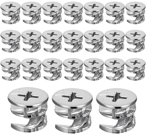 simarro 24 Pcs Furniture Connecter Cam Lock Fittings 15mm x 12mm, Cam Lock Fittings Connectors Hardware for Furnishing Cabinets, Drawers, Dressers, and Wardrobe Furniture Panel Connections