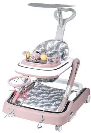 OHMG Babywalker 4-in-1 Lauflernwagen Krabbel- und Lauflernwagen mit Schaukelfunktion mit Rollen, Licht, Musik, Spielplatz, Esstisch Lauflernhilfe faltbar