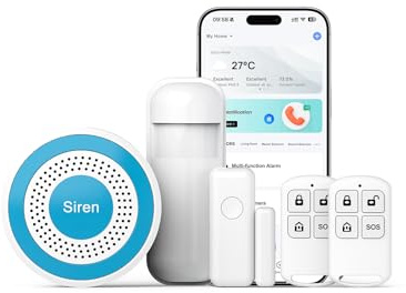 Sistema di sicurezza domestica Wi-Fi LWOHSI - Sistema di allarme wireless per la sicurezza domestica con avviso tramite app, kit da 5 pezzi compatibile con Alexa, per casa e appartamento