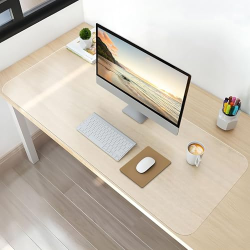 NATRKE Tapis de Bureau Transparent 100x40 cm, Grand Translucide Sous-main Bureau Transparent PVC Tapis de Protection, Antidérapant Résistant à la Chaleur Tapis de Table pour Ordinateur Bureau Maison
