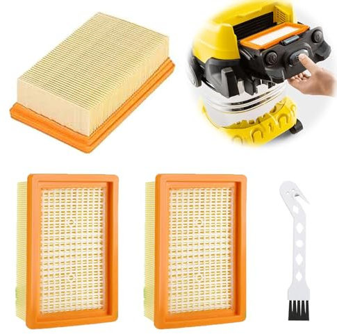 Lot de 3 filtres plissés plats pour Kärcher WD4, Karcher WD5, Karcher WD6, MV4, MV5, MV6 Aspirateur multi-usages avec 1 petite brosse, accessoire pour filtre Kärcher, filtre de rechange pour Kärcher