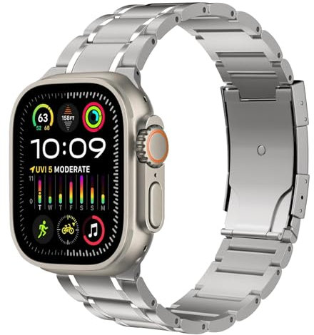 MoKo Correas de Titanio Compatible con Apple Watch Ultra 3/2/1 49mm, S11/S10 46mm, 9/8/7 45mm, SE3/SE2/SE/6/5/4 44mm, 3/2/1 42mm, Correa de Metal para Hombre con Cierre Desplegable, Plata