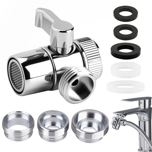 3 Way Shower Head Diverter Valve Shower Hose Attachment for Bath Taps Faucet Adapter Brass Splitter Chrome M22 X M24/M28 Mixer Bath Tap Hose Shower Arm Diverter for Bathroom Kitchen Sink Bathtub