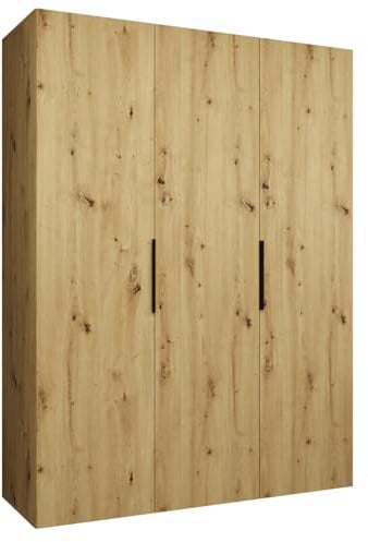 MEBLE KRYSPOL - Kleiderschrank - Drehtürenschrank - Schrank 150x202x52cm - Moderner Garderobenschrank Schlafzimmer, Flur, Jugendzimmer - Farbe Artisan Eiche, Griff Schwarz - Marbella 1 150
